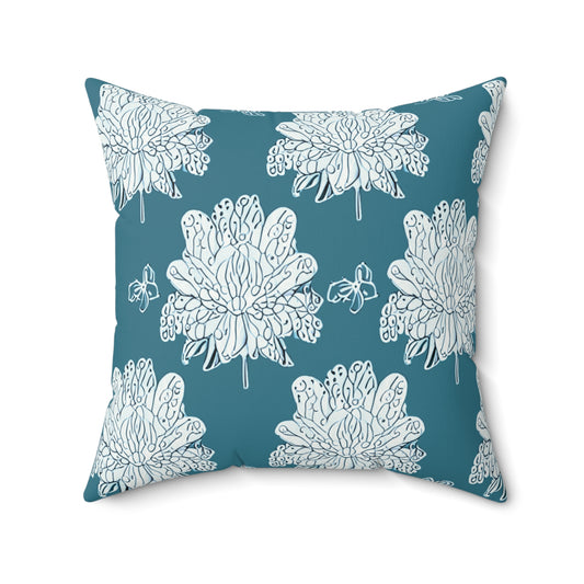 Tif Green White Floral Butterflies 20" x 20" Faux Suede Square Pillow