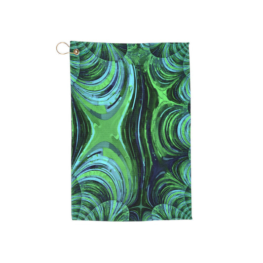 Uzi Spiral Blue Green Golf Towel, 16" x 24"