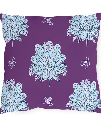 Blue Floral Butterflies 16" x 16" Outdoor Pillow