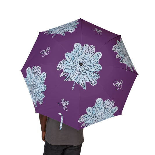 Blue Floral Butterflies Foldable Umbrella - Compact & Chic