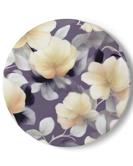 White Blush Floral Bunch Round Ceramic Coaster, 4" x 4"