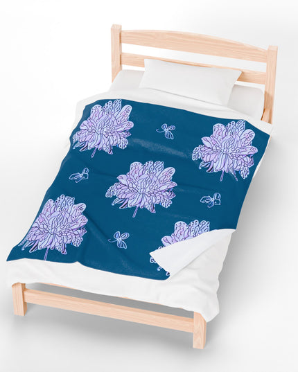 Lavender Floral Butterflies Plush Velveteen Blanket, 50" x 60"
