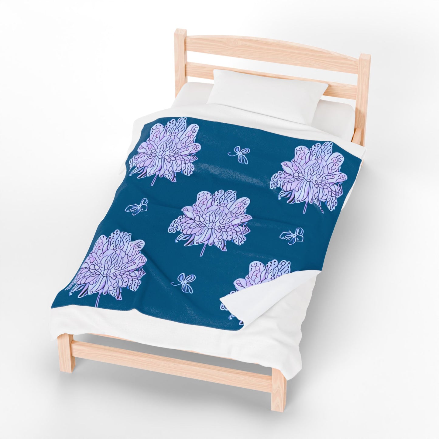 Lavender Floral Butterflies Plush Velveteen Blanket, 50" x 60"