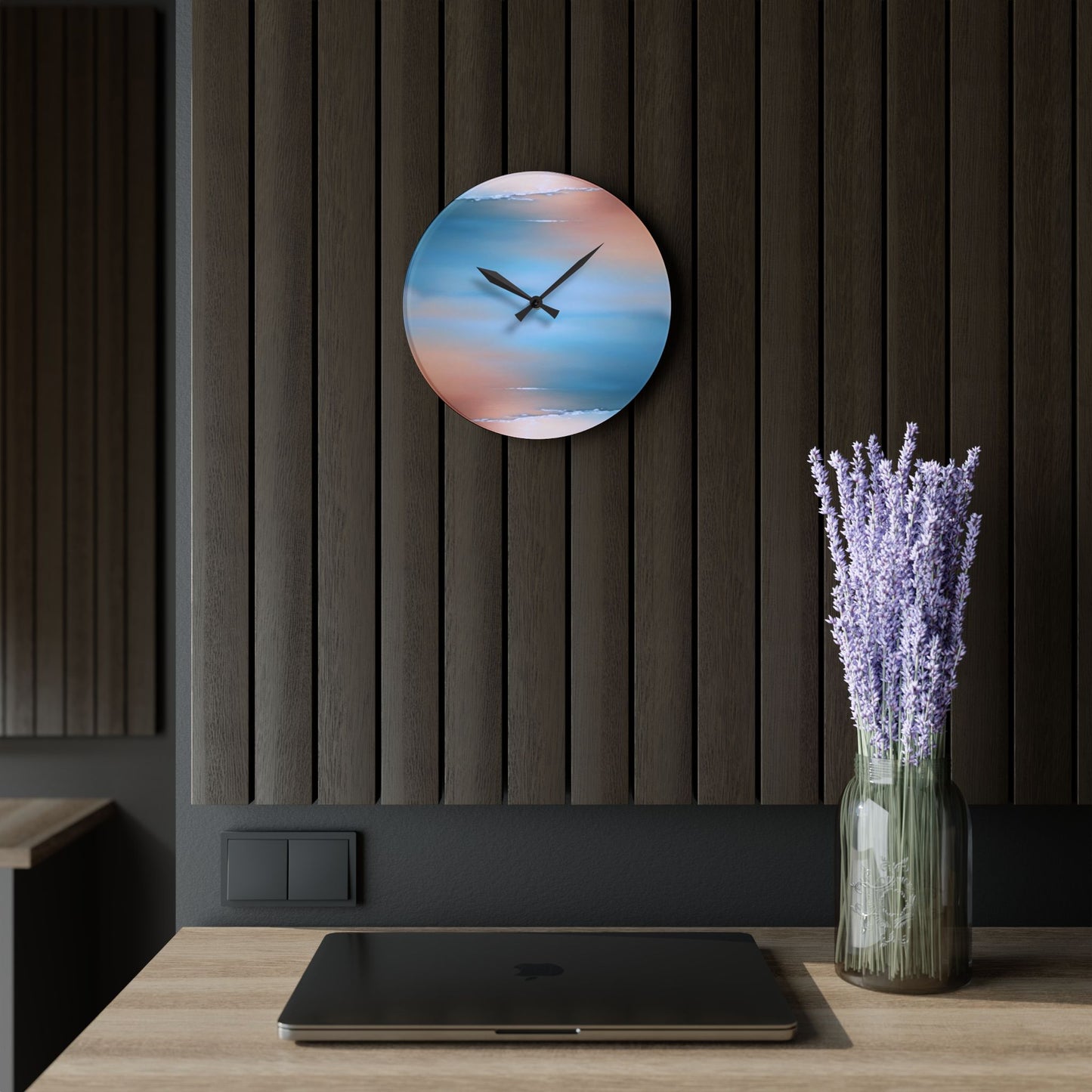 Blue Sea Peach Fog Acrylic Wall Clock, Round or Square, 10.75" x 10.75"