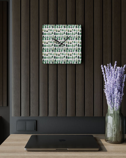 Mini Vintage Green Trees Acrylic Wall Clock, Round or Square, 10.75" x 10.75"