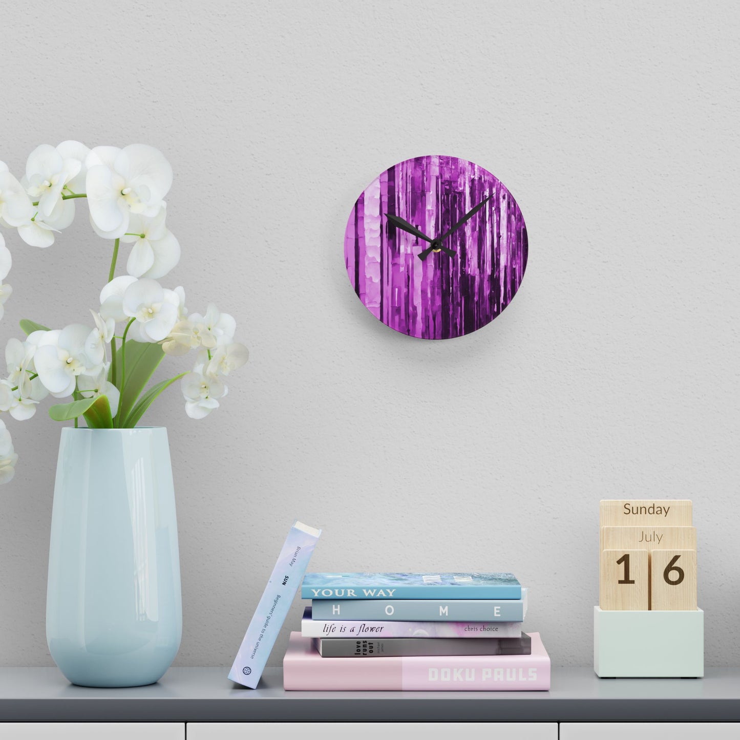 Striped Powder Lavender Acrylic Round Wall Clock, 8" x 8"
