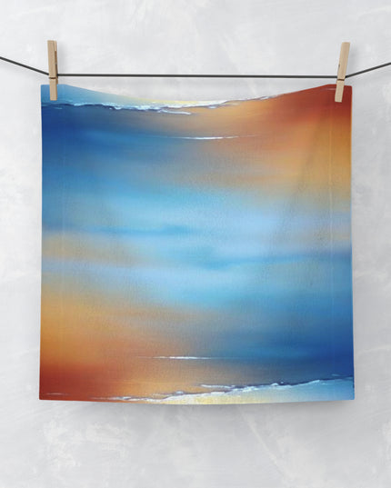 Blue Sea Red Orange Fog Face Towel, 13" x 13"