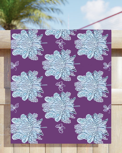 Blue Floral Butterflies Beach Towel, 30" x 60"