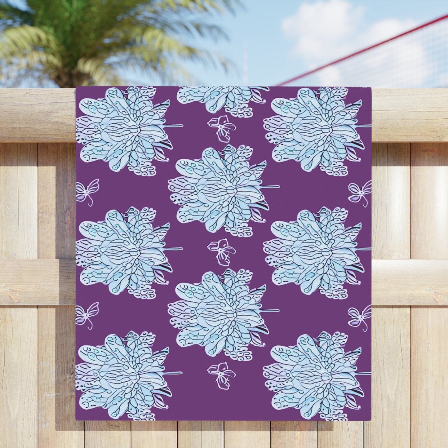Blue Floral Butterflies Beach Towel, 30" x 60"