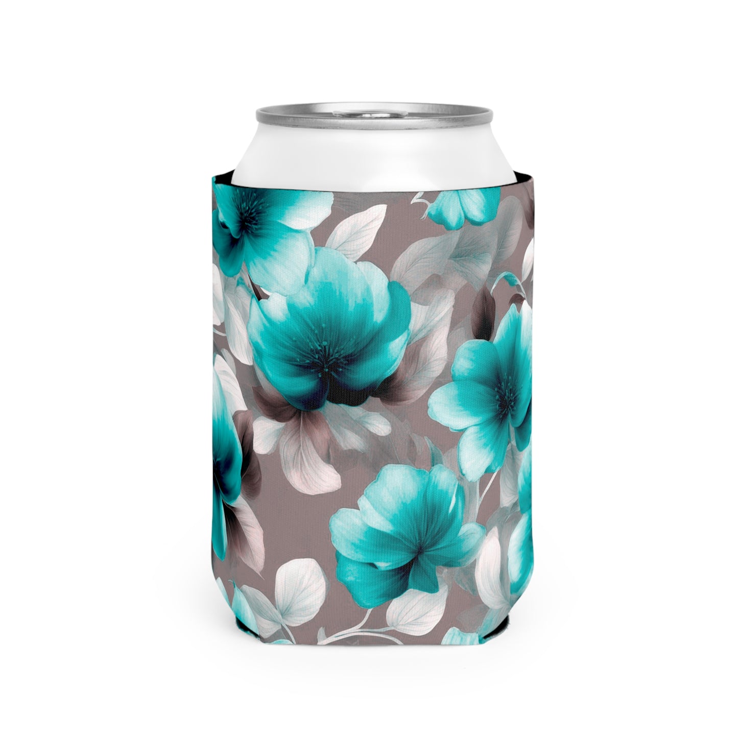 Tif Green Gray Floral Bunch 12 oz Can Cooler Sleeve
