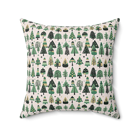Mini Vintage Green Trees 20" x 20" Faux Suede Square Pillow