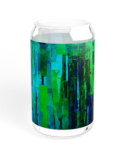 Striped Blue Green Glass, 16oz