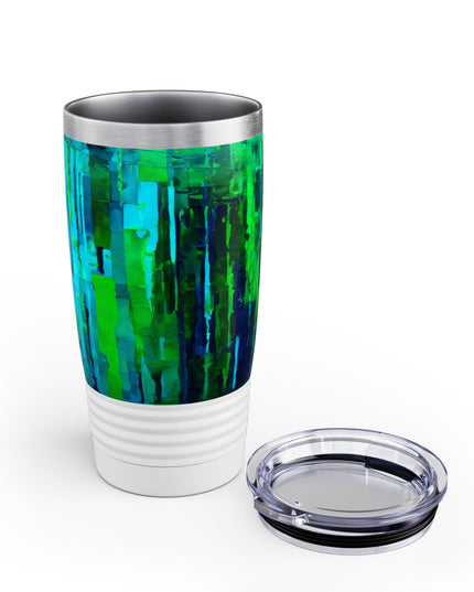 Striped Blue Green Ringneck Tumbler, 20oz in white