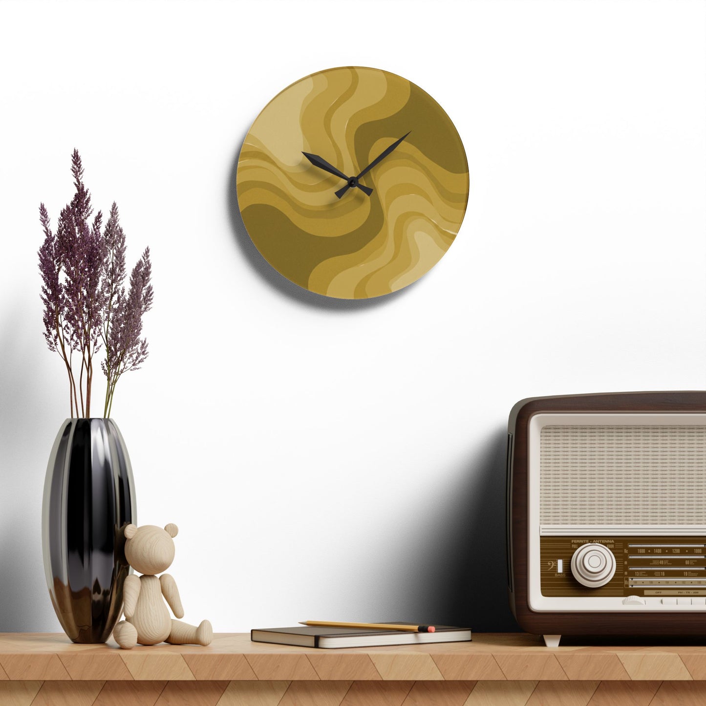 Brown Wavey 10.75" x 10.75" Round or Square Acrylic Wall Clock
