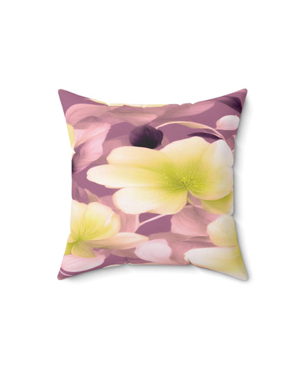 Lemon Blossom Floral Bunch Faux Suede Square Pillow, 14" x 14"
