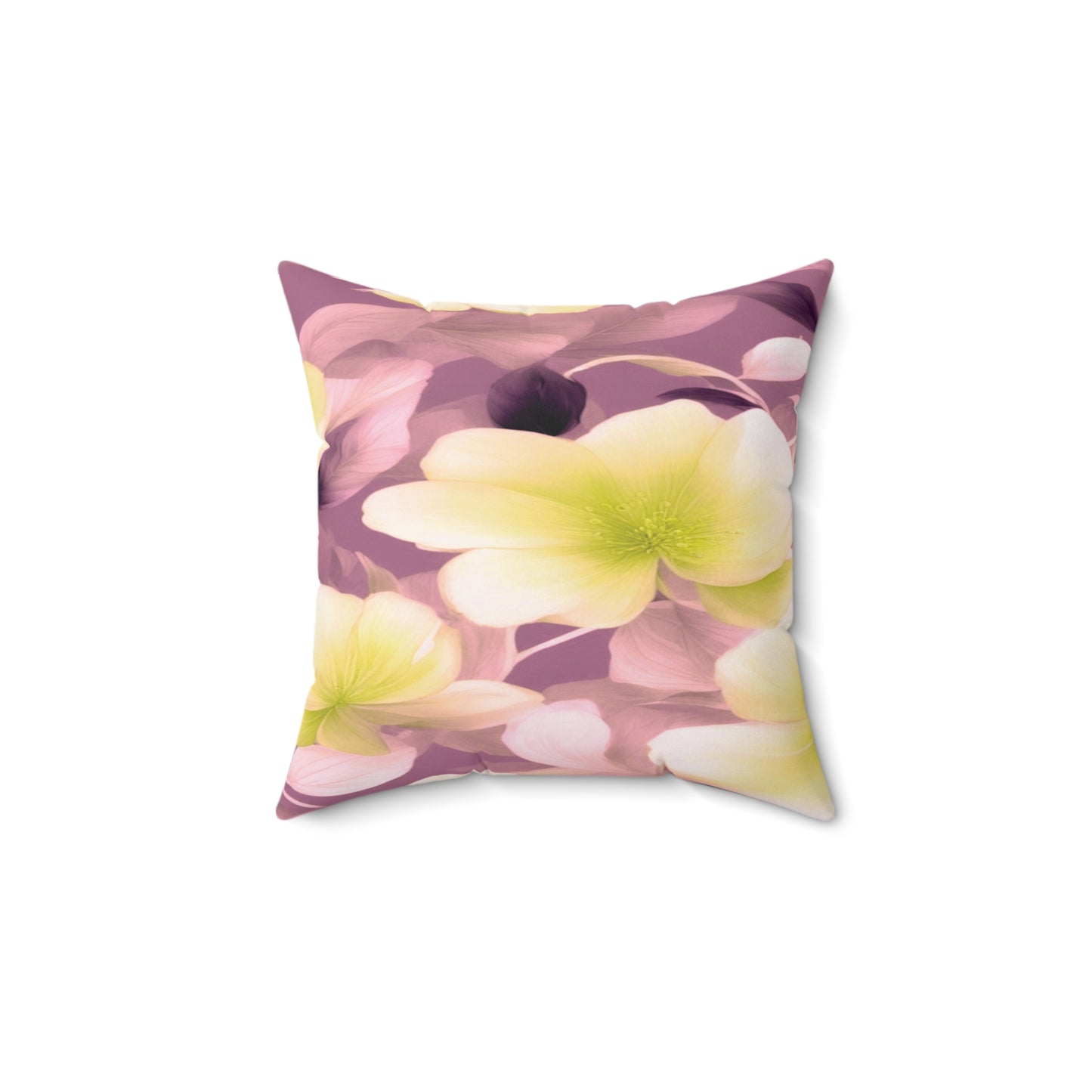Lemon Blossom Floral Bunch Faux Suede Square Pillow, 14" x 14"