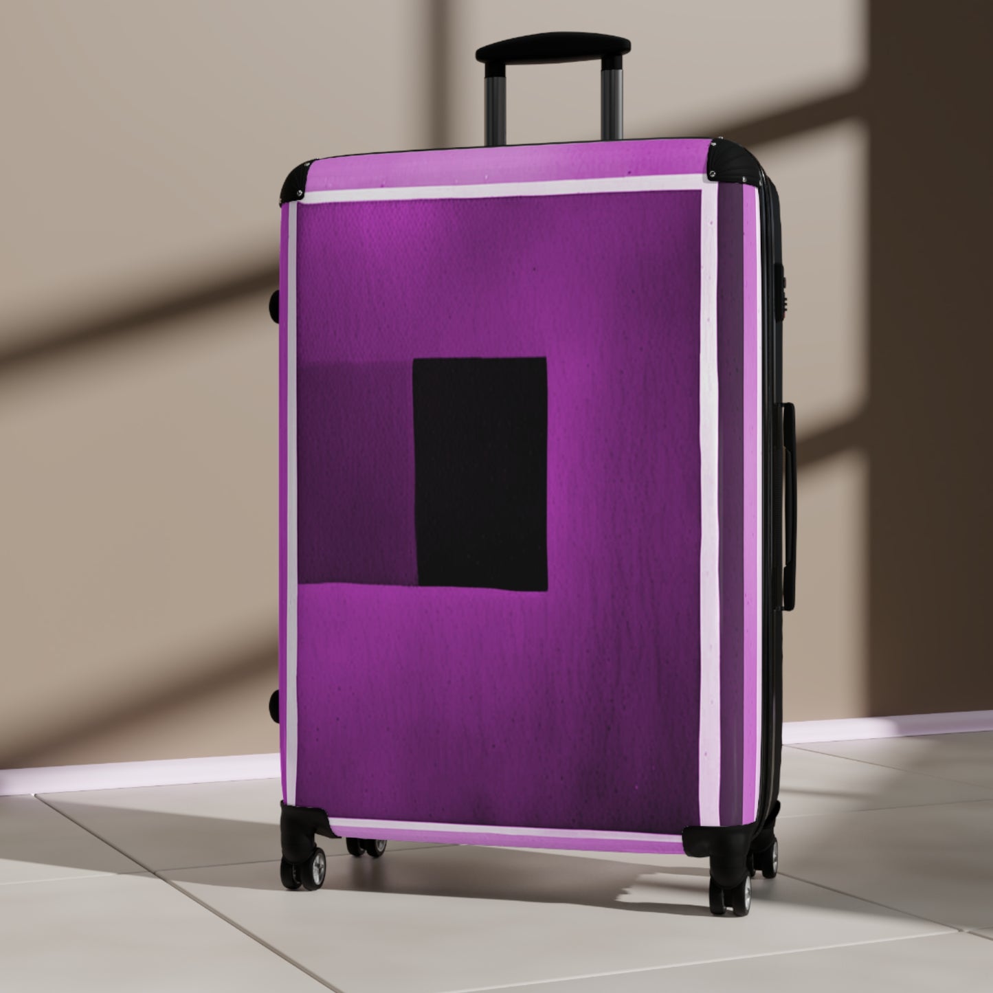 Magenta Shadow Large Suitcase with built in lock, 4 double-wheels, telescopic handle, and ABS back hard-shell