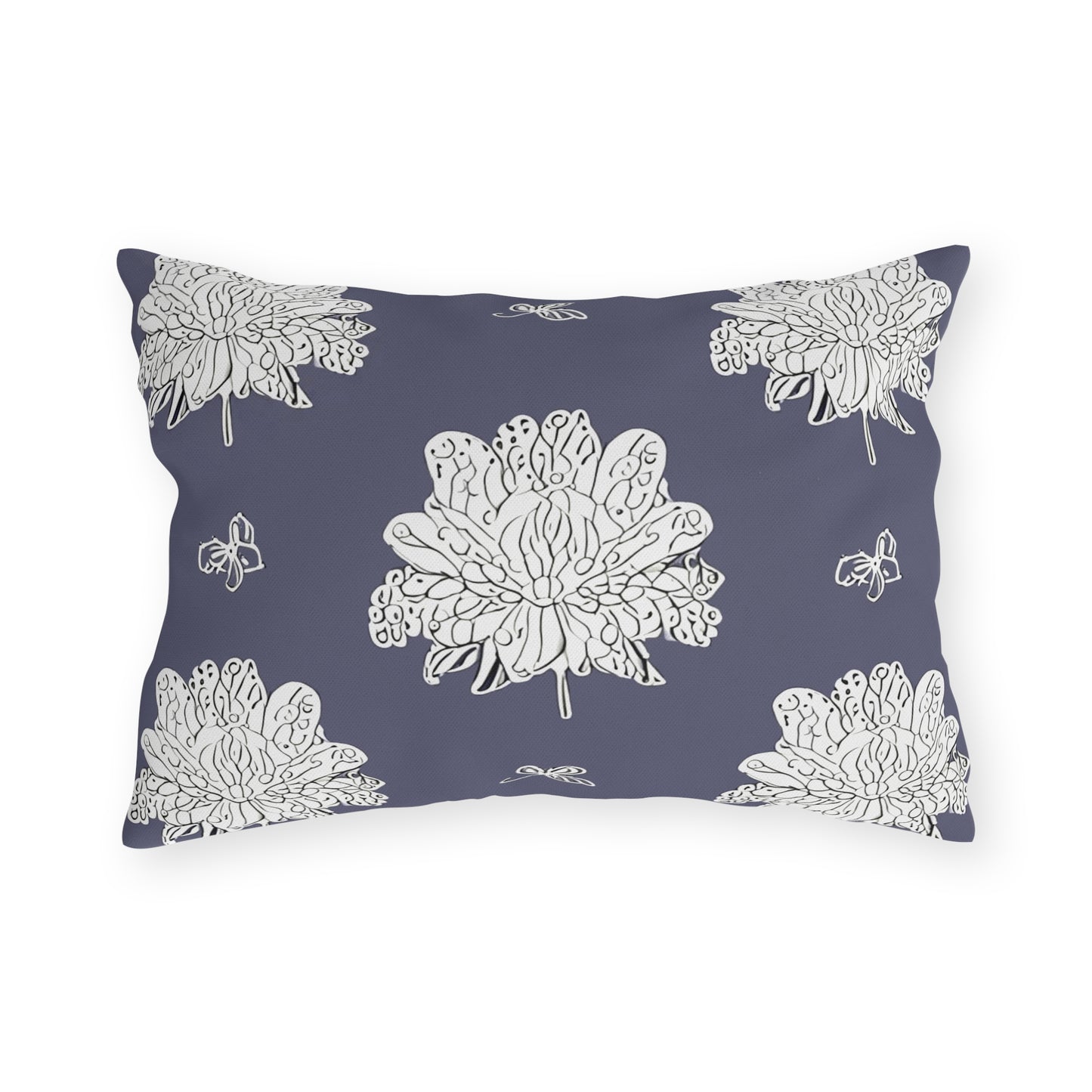 White Floral Butterflies 20" x 14" Outdoor Pillow