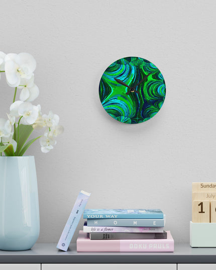 Uzi Spiral Blue Green Acrylic Round Wall Clock, 8" x 8"