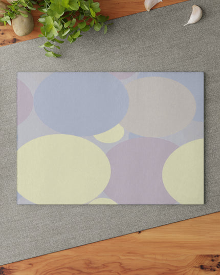 Pastel Soft Blue and Soft White Patches 8" x 11" Glass Cutting Board