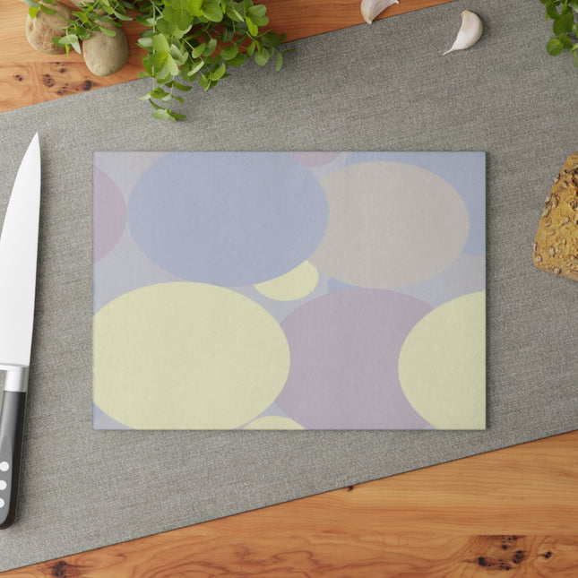 Pastel Soft Blue and Soft White Patches 8" x 11" Glass Cutting Board