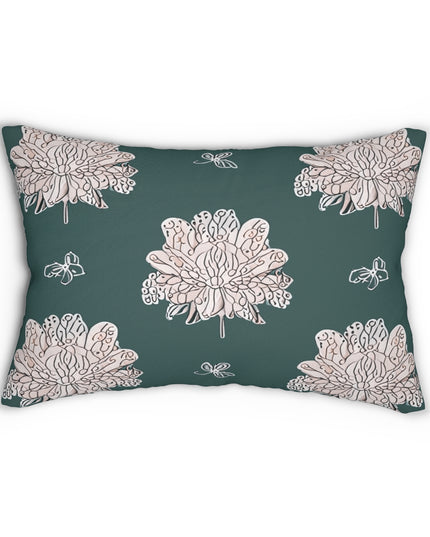 Soft White Floral Butterflies Spun Polyester Lumbar Pillow, 20" x 14"