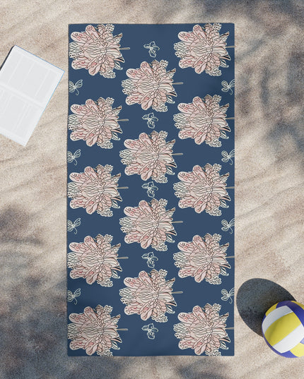 Rose White Floral Butterflies Beach Towel, 30" x 60"
