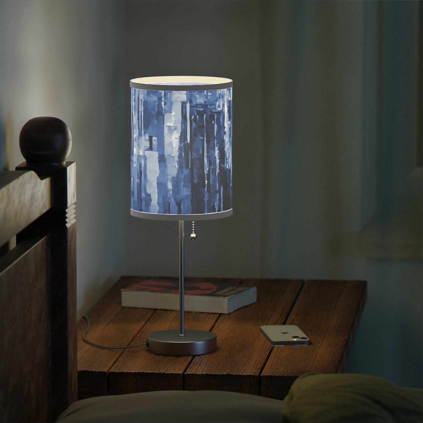 Striped Deep Blue Table Lamp on a White or Silver Stand, US|CA plug