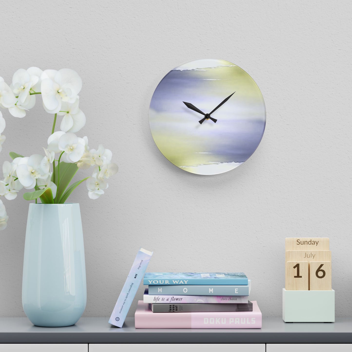 Lavender Sea Golden Fog Acrylic Wall Clock, Round or Square, 10.75" x 10.75"