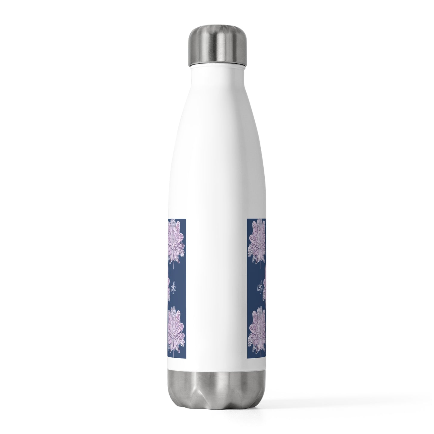 Purple White Floral Butterflies 20oz Insulated Water Bottle