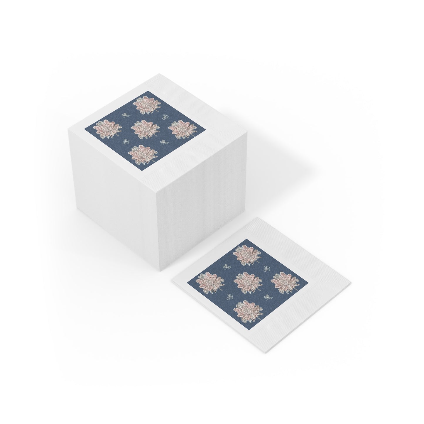 Rose White Floral Butterflies White Coined Napkins, 6.5" x 6.5"