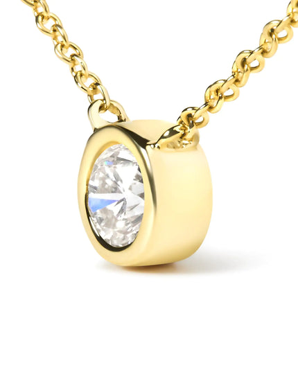 10K Gold 1/10 Carat Round Brilliant-Cut Diamond Modern Bezel-Set Solitaire 16"-18" Pendant Necklace