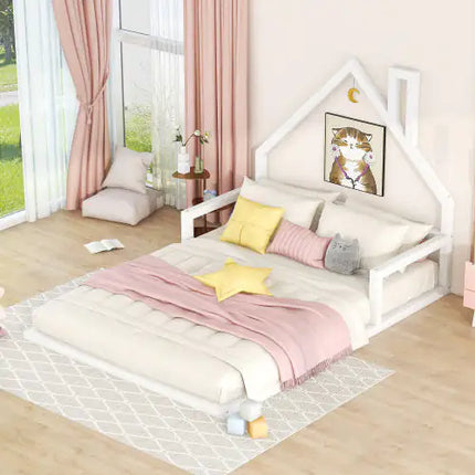 Twin Wood Floor Bed, House-shaped Headboard