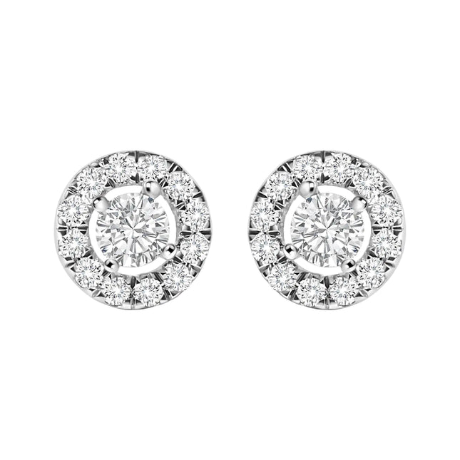 14K White Gold 3/4 Cttw Lab-Grown Diamond Floating Halo Stud Earring (F-G Color, VS1-VS2 Clarity)