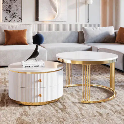 White Circular Nested Coffee Table Set, 27.6 Inches