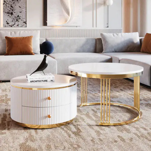 White Circular Nested Coffee Table Set, 27.6 Inches