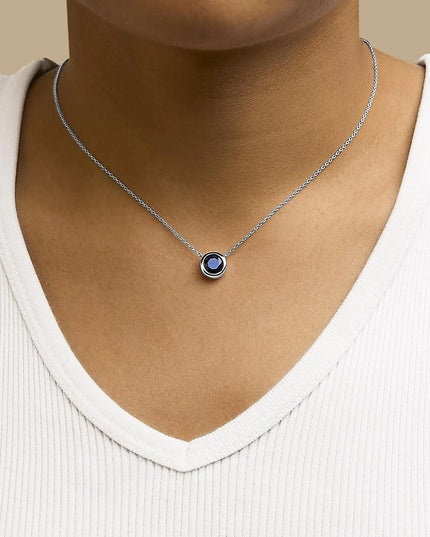 .925 Sterling Silver 7MM Bezel Set Created Purple Amethyst Pendant Necklace - 18" Inches