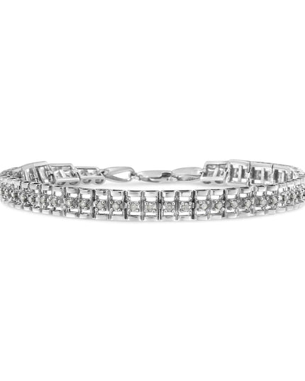 .925 Sterling Silver Diamond Double-Link 7" Tennis Bracelet (I-J Color, I3 Clarity)