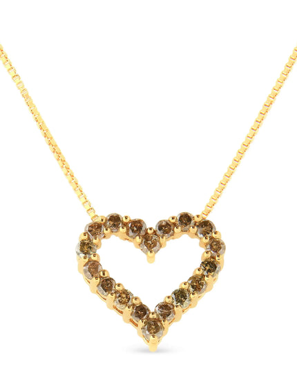 14K Yellow Gold Plated .925 Sterling Silver 1.0 Cttw Champagne Diamond Heart Pendant Necklace (K-L Color, I1-I2 Clarity) - 18"