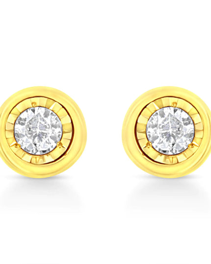 10K Yellow Gold Plated .925 Sterling Silver 1/10 Cttw Miracle-Set Diamond Stud Earrings - Choice of Shapes