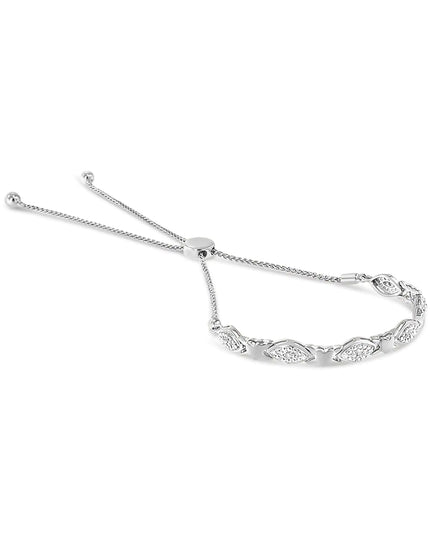 .925 Sterling Silver Diamond Accent Alternating Marquise Shape and Heart Links Bolo Bracelet (I-J Color, I3 Clarity) - Adjustable 6" to 9"