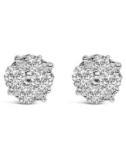 .925 Sterling Silver 1/2 cttw Prong Set Round-Cut Diamond Cluster Stud Earring (I-J Color, I2-I3 Clarity)