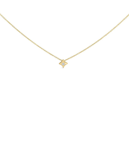 10K Gold 1/10 Cttw Bezel Set Solitaire Princess Cut Diamond Kite Shaped Pendent Necklace - 18" Inches
