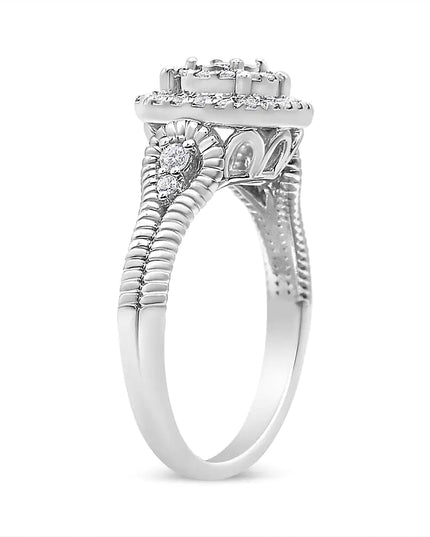 .925 Sterling Silver 1/3 Cttw Miracle Set Round-Cut Diamond Cocktail Ring (H-I Color, I1-I2 Clarity)