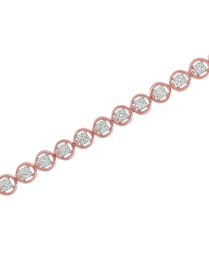 .925 Sterling Silver 1/10 Cttw Diamond Open Circle Wheel Link 7" Tennis Bracelet (I-J Color, I2-I3 Clarity)