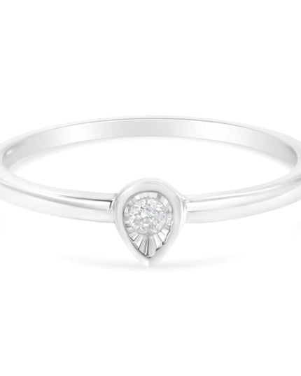 .925 Sterling Silver 1/20 Carat Diamond Teardrop Pear-Shaped Miracle Set Petite Fashion Promise Ring (J-K Color, I1-I2 Clarity)