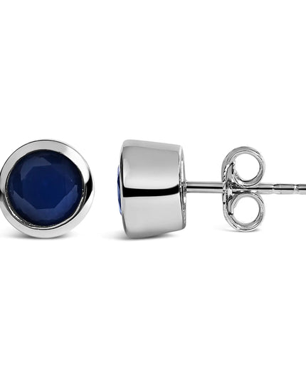 .925 Sterling Silver 6MM Bezel Set Created Gemstone Solitaire Stud Earrings