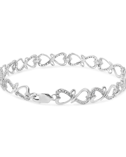 .925 Sterling Silver 1/3 Cttw Round-Cut Diamond Double Heart Infinity Link 7.25" Bracelet (H-I Color, I3 Clarity)