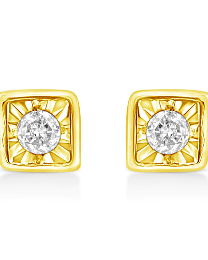 10K Yellow Gold Plated .925 Sterling Silver 1/10 Cttw Miracle-Set Diamond Stud Earrings - Choice of Shapes