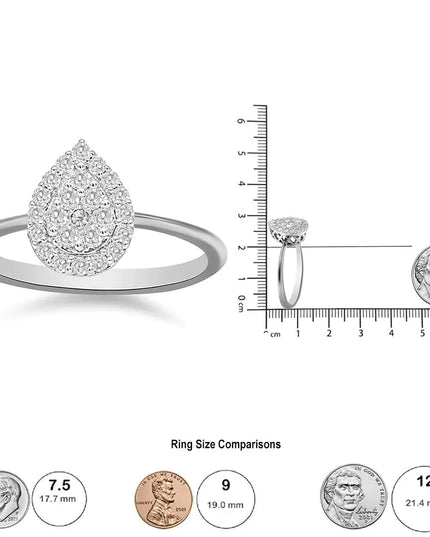 10K White Gold 3/8 Cttw Round-Cut Lab Grown Diamond Cluster Pear Promise Ring (G-H Color, VS2-SI1 Clarity)